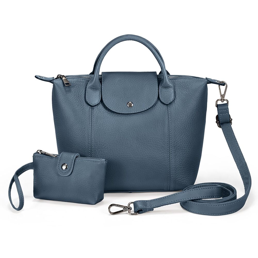 9089 Leather Shoulder Bag Medium Size Handbag Purse with Coin Purse & Long